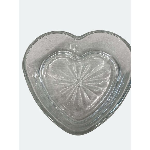 Heart Shaped Clear Glass Bowls Set 2 With Floral Design Decorative Serving Dish - Picture 6 of 7